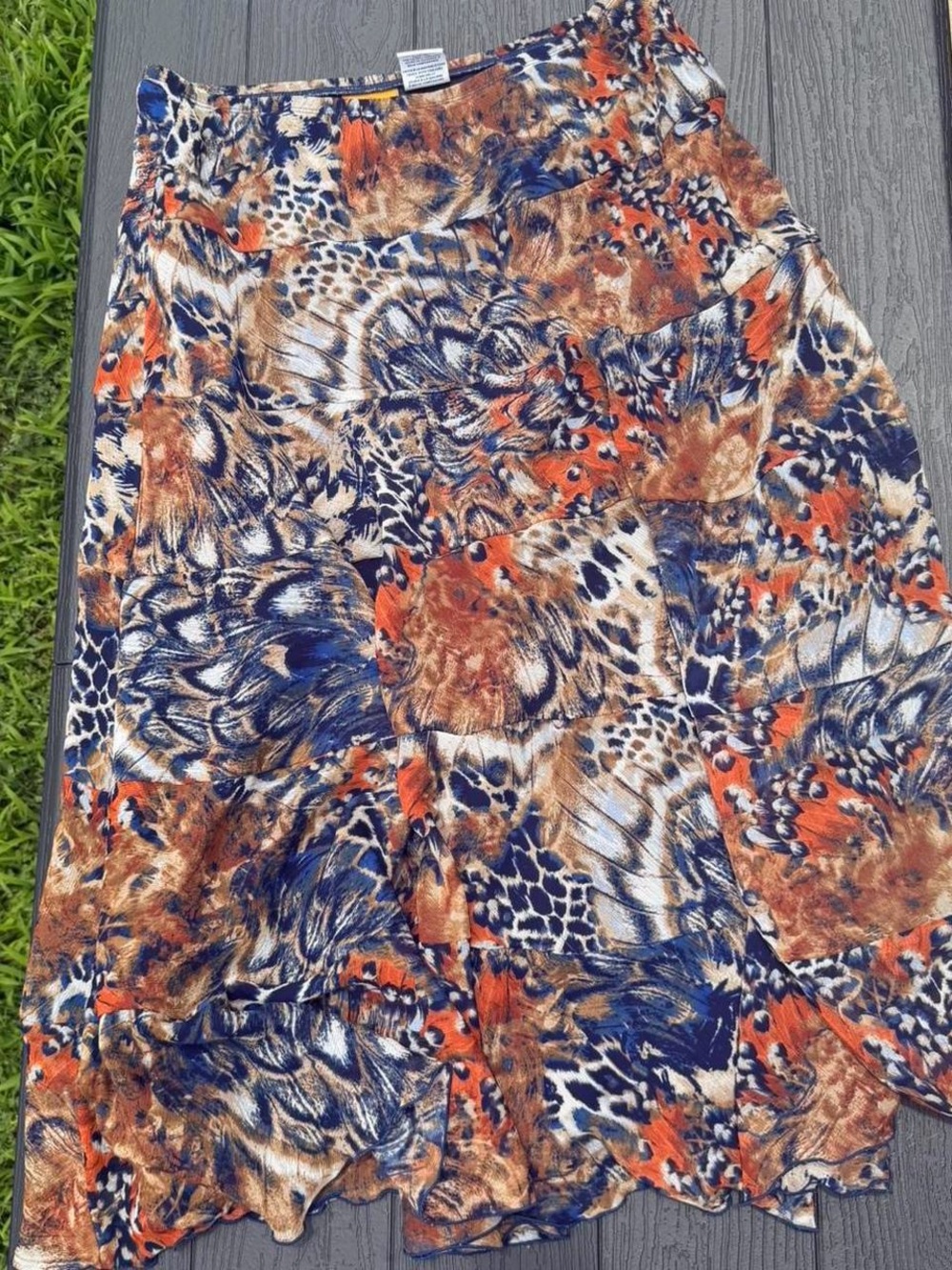 Abstract Animal Print Skirt in Navy, Rust & Tan